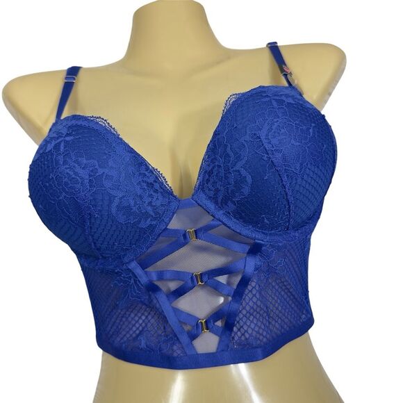 NWT VS BOMBSHELL ADDS 2 CUP SIZES PLUNGE LACE LONGLINE CORSET TOP BRA 32C - Picture 1 of 7